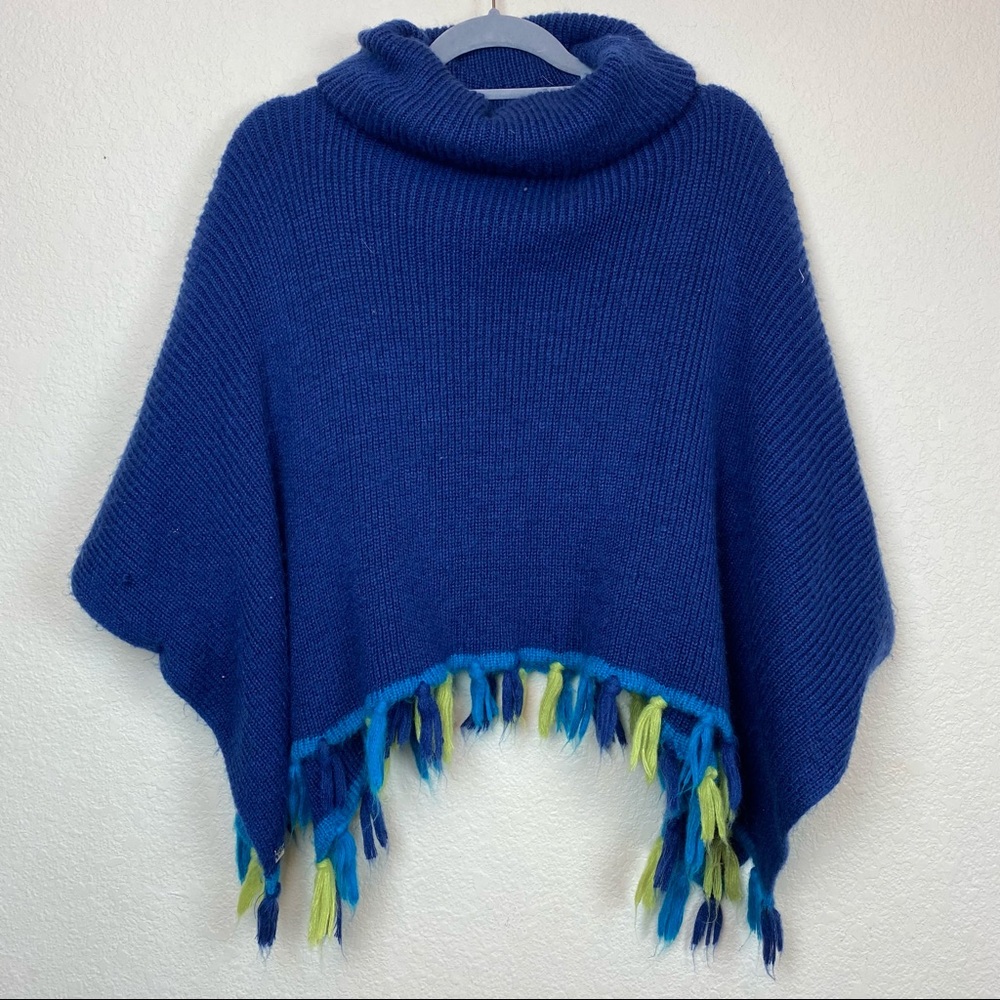 Libby Edelman fringed poncho sweater turtle neck